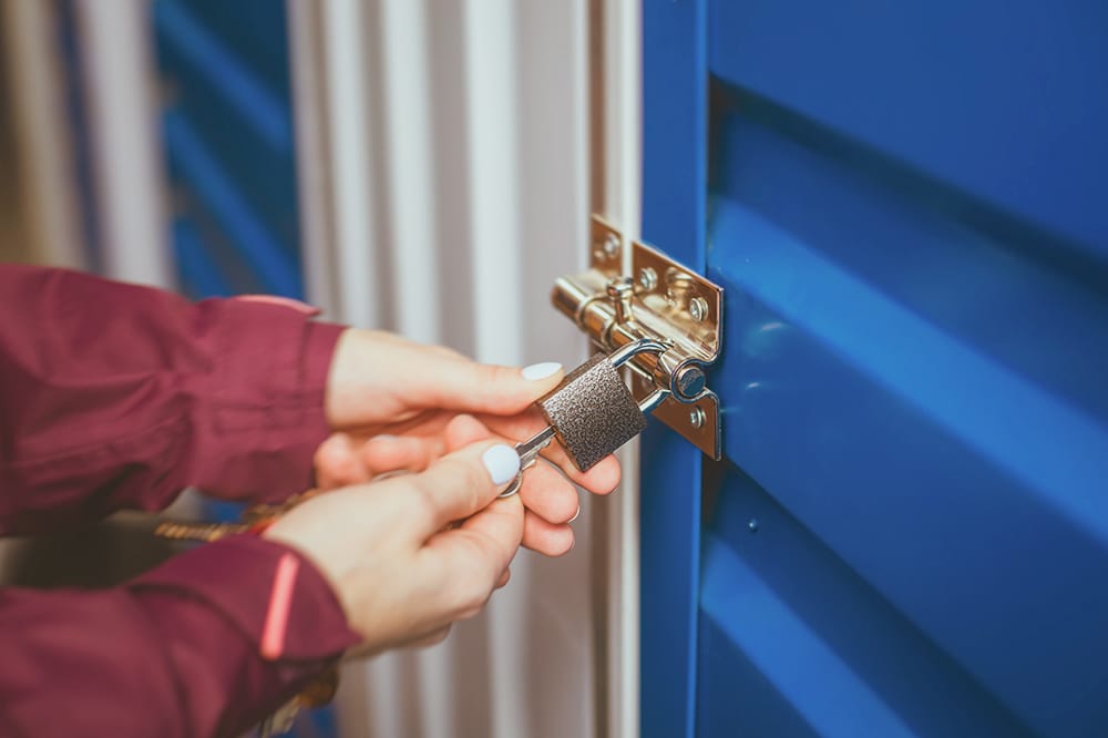 Small lock on storage unit door